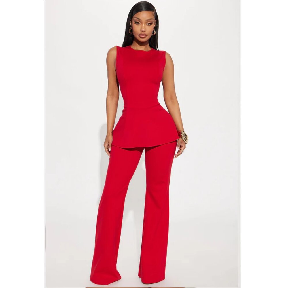 The Ava Peplum Pant Set - Red